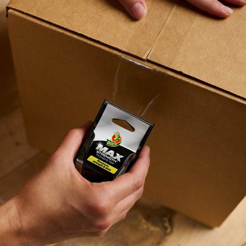 Duck Max Strength Clear Packing Tape with Dispenser, 1.88" x 25 yd, 1 Roll